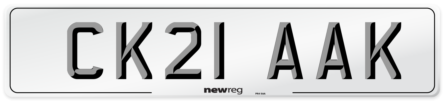 CK21 AAK Number Plate from New Reg